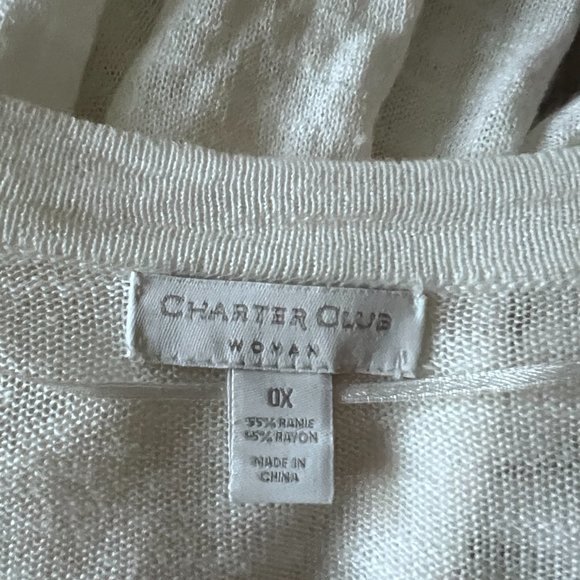 Charter Club Linen Blend Cardigan Shrug - White - Size 0X - Picture 6 of 8